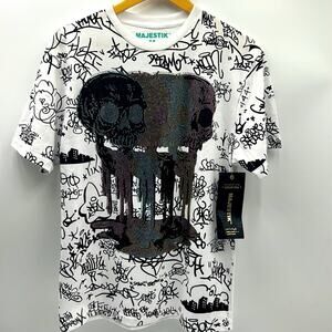 MAJESTIK RHINESTONE SKULLS DRIP MENS SIZE MEDIUM GRAPHIC PRINT T-SHIRT NEW